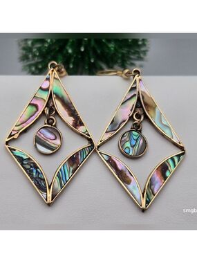 Vintage Mexican Sterling Silver & Abalone Shell Dangle Earrings Handmade Artisan